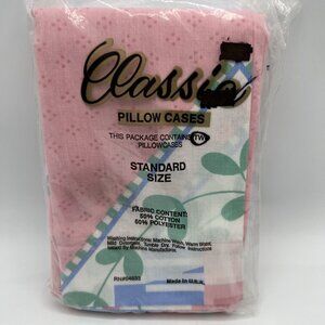 Vintage Classic Pillowcases Pink Blue Green Hearts Flowers Set of 2